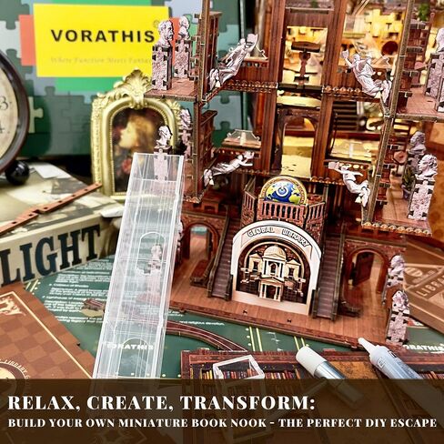 DIY Wooden Puzzle with Night Light, Miniature House Kits, Stunning Bookshelf Insert Decor, Ideal Gift for Holidays, Birthdays, and Home Library Decoration(Dinosaur Museum) in Saudi Arabia