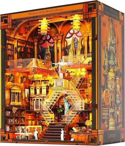DIY Wooden Puzzle with Night Light, Miniature House Kits, Stunning Bookshelf Insert Decor, Ideal Gift for Holidays, Birthdays, and Home Library Decoration(Dinosaur Museum) in Saudi Arabia