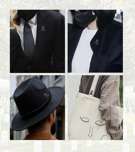 60 مجموعة دبابيس الشريط الجنازة التذكارية دبوس إلى الأبد في قلوبنا طية صدر طية دبوس بروش مع بطاقات الصلاة وأكياس الأورجانزا in Kuwait