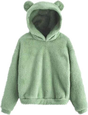 CORIRESHA Cute Teddy Bear Ears Hoodie Long Sleeve Soft Warm Fleece Homewear in Saudi Arabia