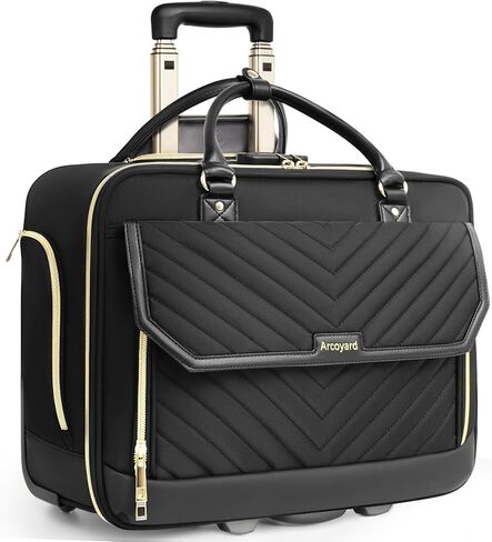 Rolling Laptop Bag, Water Resistant Briefcase for Women with Wheels, 17.3 Inch Computer Bags with Leather Handle, Roller Teacher Bag for Work Business, Flight Approved, TSA Friendly, Black in Saudi Arabia