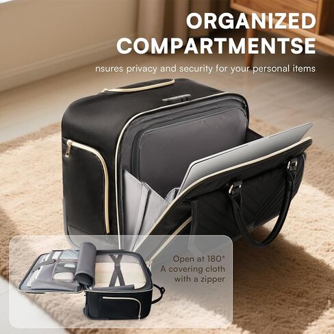 Rolling Laptop Bag, Water Resistant Briefcase for Women with Wheels, 17.3 Inch Computer Bags with Leather Handle, Roller Teacher Bag for Work Business, Flight Approved, TSA Friendly, Black in Saudi Arabia