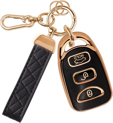 Key Fob Cover Fit for Hyundai Elantra Sonata, Car Key Case Protector Fits Kia Forte Optima Spectra (4 Buttons Black) in Saudi Arabia