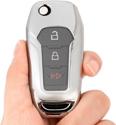 غطاء مفتاح fob for ford مع سلسلة المفاتيح ، حالة تغطية مفتاح سيارة TPU الناعمة لعام 2015-2022 فورد برونكو F-150 Escape Explorer Explorer F-250 F-350 F-350 Ranger EcoSport (Silvery) in Kuwait