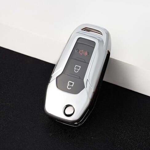 غطاء مفتاح fob for ford مع سلسلة المفاتيح ، حالة تغطية مفتاح سيارة TPU الناعمة لعام 2015-2022 فورد برونكو F-150 Escape Explorer Explorer F-250 F-350 F-350 Ranger EcoSport (Silvery) in Kuwait
