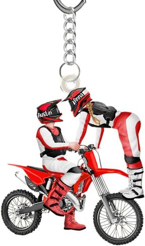 Custom Name Motocross Couple Keychain – Personalized Flat Acrylic Keychain for Motorcycle Couple, Perfect Valentine's Day Gift in Kuwait