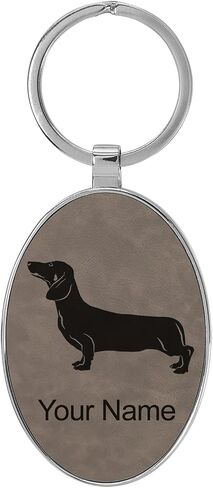 سلسلة مفاتيح Lasergram Oval ، كلب Dachshund ، نقش مخصص (الإطار المعدني) in Kuwait