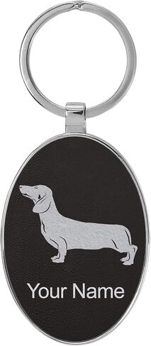 سلسلة مفاتيح Lasergram Oval ، كلب Dachshund ، نقش مخصص (الإطار المعدني) in Kuwait