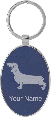 سلسلة مفاتيح Lasergram Oval ، كلب Dachshund ، نقش مخصص (الإطار المعدني) in Kuwait