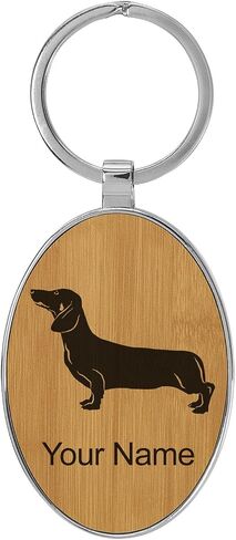 سلسلة مفاتيح Lasergram Oval ، كلب Dachshund ، نقش مخصص (الإطار المعدني) in Kuwait