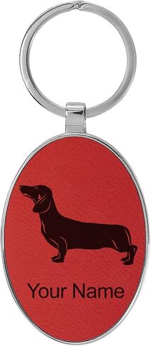 سلسلة مفاتيح Lasergram Oval ، كلب Dachshund ، نقش مخصص (الإطار المعدني) in Kuwait