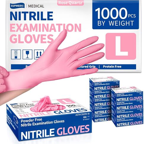 Medical Nitrile Exam Gloves, 3.5 mil Pink Powder-Free Food-Safe Disposable Glove for Cleaning Esthetician, 1000 Pcs (Large) in Kuwait