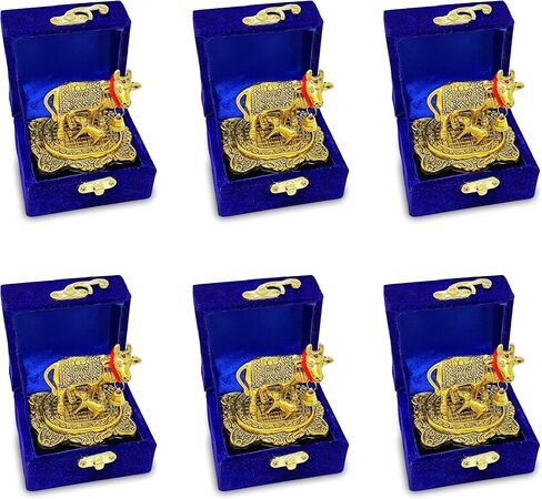 NOBILITY Pooja Items Diwali Gift Golden Small Kamdhenu Cow with Calf Metal Statue Decorative Item Showpiece for Home Office Decoration Wedding Return Gifts Pack of 6 in Saudi Arabia