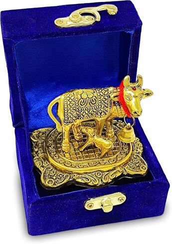 NOBILITY Pooja Items Diwali Gift Golden Small Kamdhenu Cow with Calf Metal Statue Decorative Item Showpiece for Home Office Decoration Wedding Return Gifts Pack of 6 in Saudi Arabia