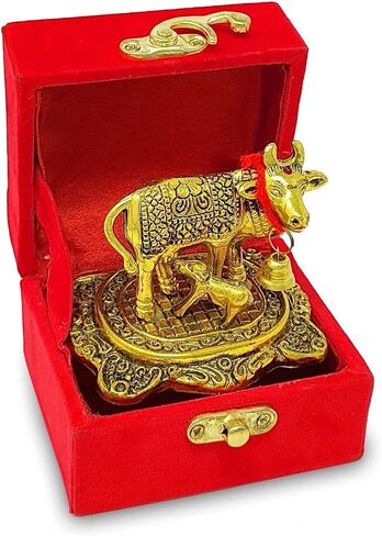 NOBILITY Pooja Items Diwali Gift Golden Small Kamdhenu Cow with Calf Metal Statue Decorative Item Showpiece for Home Office Decoration Wedding Return Gifts Pack of 6 in Saudi Arabia