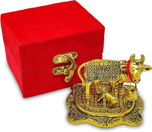 NOBILITY Pooja Items Diwali Gift Golden Small Kamdhenu Cow with Calf Metal Statue Decorative Item Showpiece for Home Office Decoration Wedding Return Gifts Pack of 6 in Saudi Arabia