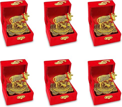 NOBILITY Pooja Items Diwali Gift Golden Small Kamdhenu Cow with Calf Metal Statue Decorative Item Showpiece for Home Office Decoration Wedding Return Gifts Pack of 6 in Saudi Arabia