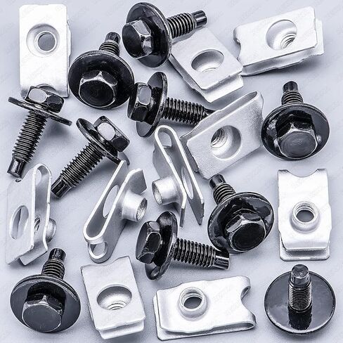 Rexka 10 Sets M6-1.0 × 20mm Hex Hex Sems Sems Bolt & U Nuts Kit لـ Nissan Infiniti 08146-6162H - Multipurposure - Multipramp Fender Liner Splash Cover Cover Support Support SPLASH SHIELD SPLASH in Saudi Arabia