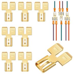 8pcs Double Piggyback Spade Connector Quick Disconnect Electrical 2 Way Wire Terminals Adapter Non Insulated Male Single Female Tab Slip Brass Automotive Double Spade Connector 1/4" Tab (8)