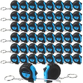 50 Pcs Mini Measuring Tape Keychains Small Measuring Tape Bulk Set 3ft Retractable Measuring Tape Measurement Tape with Pause Buttons for Engineer Crafter, Autowind and Lock (Blue)
