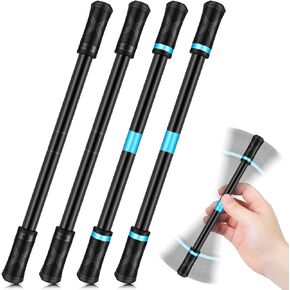 4 Pieces Pen Spinning Spinner Pen Gaming Pen Spinning Mod Gaming Spinning Pens Flying Spinning Pen Finger Rotating Pen for Kids Teens Student Games Learning Office Supplies (Black, Blue)