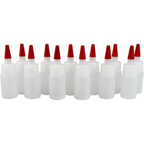 Pinnacle Mercantile Small 1 ounce 12-Pack Plastic Squeeze Bottles with Red Tip Caps Great for Travel, Arts, Crafts, Vape Juice, Oil, Glue Empty