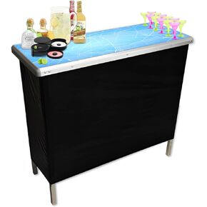 ICED Folding Portable Party Bar w/Patented Multi-Color LED Lights, Black Skirt, and Storage Shelf - Single Set