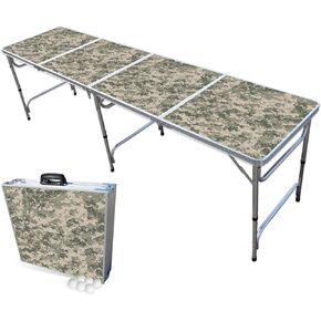 8-Foot Folding Beer Pong Table - Choose Table Model (Base, Cup Holes, LED Lights, Cup Holes & LED Lights) - Camo Edition