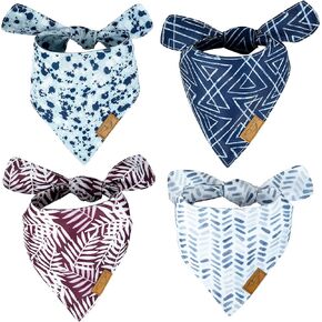 Remy+Roo Dog Bandanas - 4 Pack | Classic Set | Premium Durable Fabric | Patented Shape | Adjustable Fit | Multiple Sizes Offered (Large)