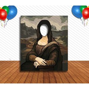 Mona Lisa Themed Face Cutout, 36 x 42" Photo Stand-In, Hole in Face, Party Selfie Photo Prop, Famous Artwork Decoration