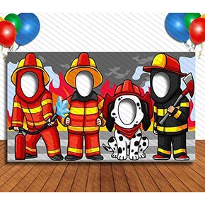 Firefighters Hole in Face Cutout, 42 x 72 Inch Photo Banner Backdrop, Face Background, Play Party, Firemen Themed Decoration, Photo Props, Party Supplies Decorations