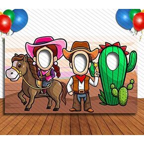 Cowboy Cowgirl Cactus Hole in Face Cutout Banner, 42 x 72 Inch, Mexican Themed, Party Selfie Photo Prop, Birthday Decoration