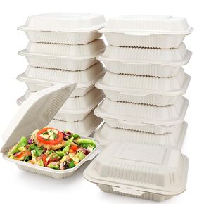 Eco Friendly 1 Compartment 100 Count 8"x8" To Go Food Containers - To Go Containers Disposable, Take Out Food Containers, To Go Boxes for Food, Clamshell Food Container, Heavy Duty To Go Box
