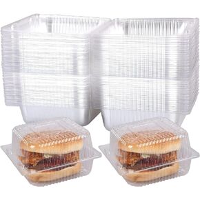 200 Pcs 5x5 Inch Clamshell Take Out Tray Plastic Hinged Food Containers Disposable Takeout Box Transparent Carry Out Container to Go Box for Bakery Supplies Delivery Takeout