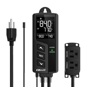 Elitech STC-1000WiFi Pro Temperature Controller WiFi 2-Stage Outlet Thermostat LCD Screen Heating and Cooling Mode for Reptile Aquarium Carboy Homebrew Seed with Temp Sensor 23-158°F 1100W 110V 10A