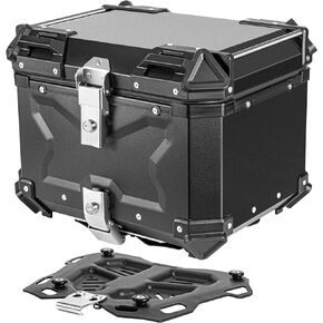 Motorcycle Top Case Aluminum 45L Motorcycle Top Box with Unique Security Lock, Secure & Durable Silver Motorcycle Trunk Tail Box Easy-to-Install Silver