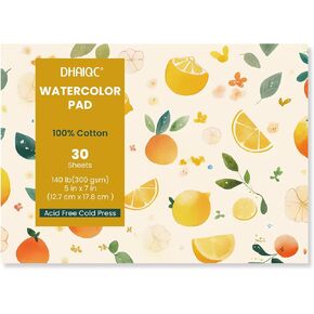 Watercolor Paper Pad, 30 Sheets, 5x7", 100% Cotton Paper, Glue Bound, 140LB/300GSM Cold Pressed Water Color Paper for Watercolor Drawing, Mixed Media, Art Journaling (5x7 Inch)