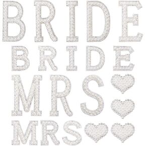 INFUNLY Bride Pearl Patches Heart Applique Patch for Clothes, Bling Rhinestone English Letter Bride MRS Patches Pearl Beaded Glitter Alphabet Applique for Wedding Dress, Cloth Decor