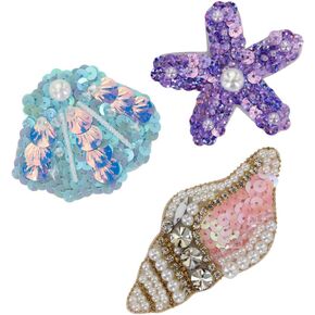 Ocean Sea Star Conch Shell Patches Sequin Bead Rhinestones Pearls Clothes Appliques Sewing Accessories 1set TH2342-1A