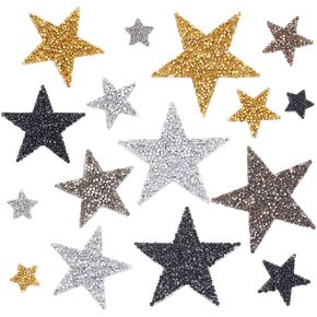 24pcs Star Rhinestone Patches Iron on Star Patches for Clothing Shiny Star Embroidered Patches Sew On Applique Multicolored Crystal Star Patches for DIY Dress Pants Hats Jeans Shoes Bags