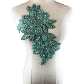 1PC 3D Sew on Applique Embroidery Beaded Rhinestone Patch for DIY Clothing Wedding Dress Decoration 8.26"x13.75"Inch,White