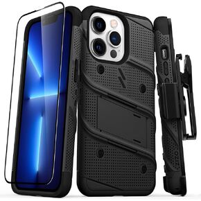 مجموعة ZIZO Bolt Bundle لهاتف iPhone 13 Pro مع واقي شاشة ومسند وحافظة - أسود