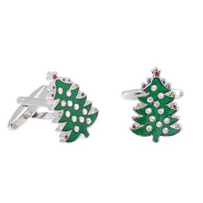 Stainless Steel Enamel Green Christmas Treed Cufflinks for Man