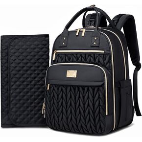 Diaper Bag Backpack, Stylish Baby Diaper Bag, Waterproof Travel Diaper Backpack with Changing Pad, Stroller Straps (Black)