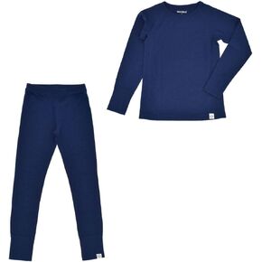 طبقة أساسية من صوف ميرينو Woolino للأطفال - قميص وسروال داخلي حراري بأكمام طويلة فائق النعومة للأطفال - قميص وجزء سفلي من طبقة أساسية طبيعية بالكامل - أزرق غامق in Kuwait