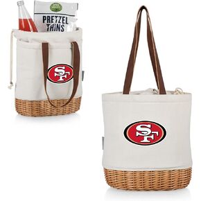 PICNIC TIME NFL Pico Willow and Canvas Insulated Lunch Basket, Natural Canvas
