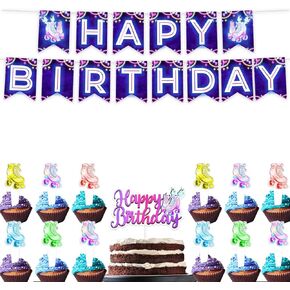 Roller Skates Happy Birthday Banner with 20pcs Cupcake Topper Retro Roller Skating Theme Decor Decorations for Girls Teens Skates Birthday Party Neon Rainbow Glow Party Roller Skating Party Supplies