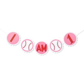 I AM 1 Highchair Banner - Girls Baseball Themed Sports Banner,First Birthday Party Decorations in Red White & Pink,League of Their Own in Kuwait
