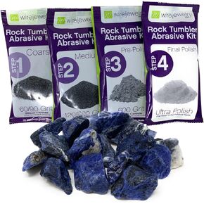 Gemstones of The World Tumbler Refill Kit - 1.5 Lbs. of Handpicked Rock, 1 Batch of 4 Step Abrasive Grit and Polish with Plastic Pellets