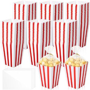 200 Pcs Popcorn Boxes with 200 Pcs Clear Cellophane Bag, Mini Paper Popcorn Box Cardboard Popcorn Container, Popcorn Boxes Snack Candy for Birthday Wedding Decoration (Red and White)